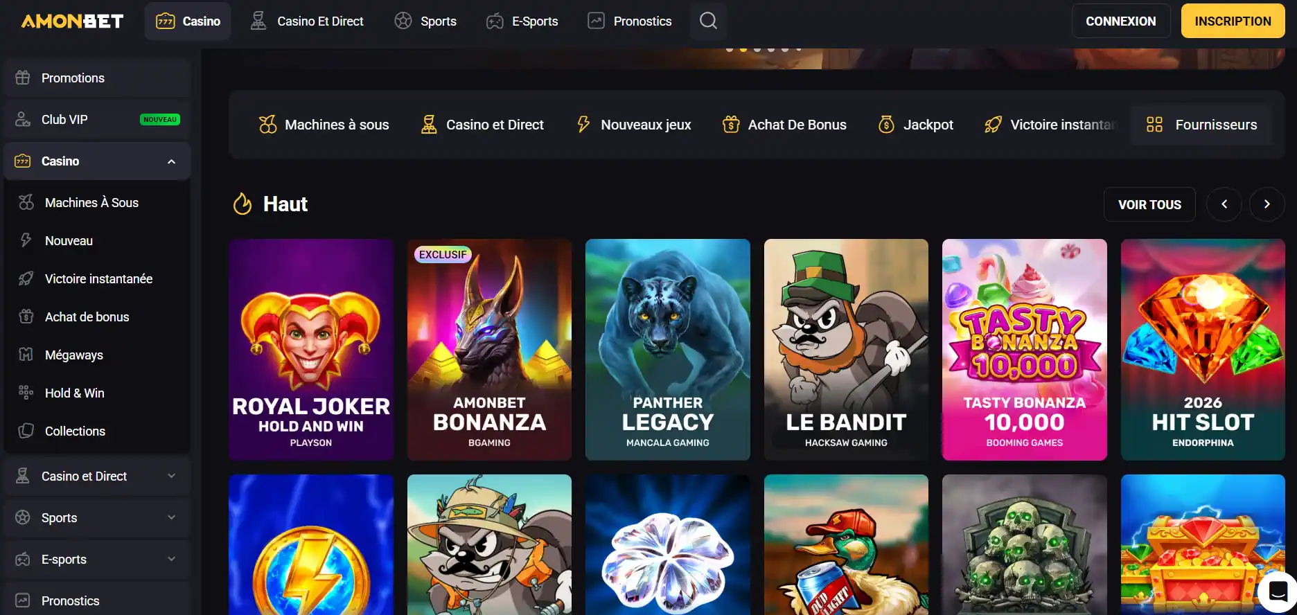 Capture de la version française du site officiel Amonbet