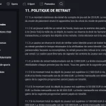 Capture des conditions officielles Amonbet relatives aux limites de retrait