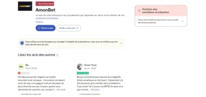 Capture du profil Trustpilot Amonbet avec son avertissement d